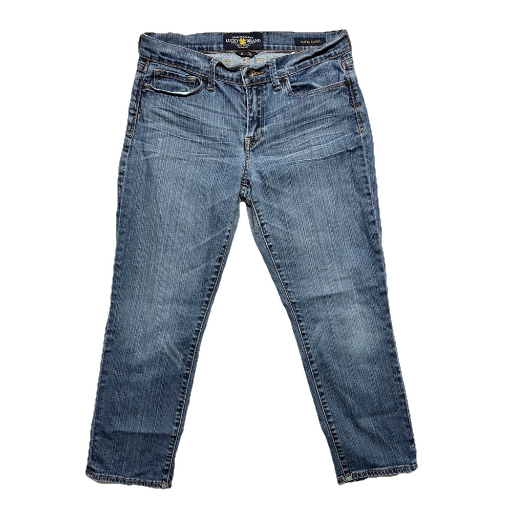 Lucky Brand Jeans Womens 8/29 Distressed Blue Denim Sofia Capri Crop Leg Comfort